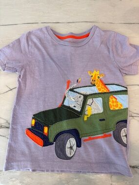Mini Boden Boys Purple Giraffe & Jeep Appliqué T-Shirt